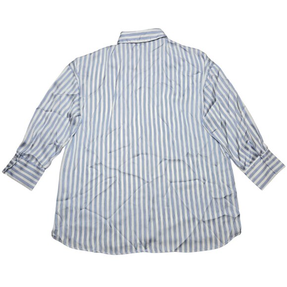 Zara Shirt Womens Small Blue White Striped Button Down 3/4 Sleeve Collared - Picture 8 of 11